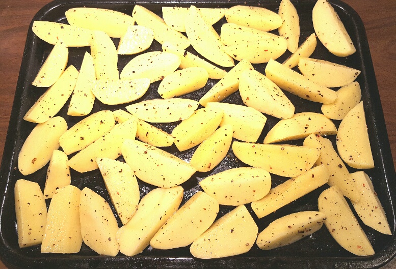 Raw Potato Wedges About to be Baked by The Fat Foodie